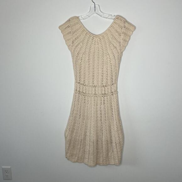 Moda International Crochet Dress Womens Medium Cream Knit Festival Y2K Vtg Boho - Picture 8 of 12